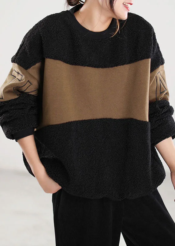 Stylish Casuals Classy Black Patchwork Faux Fur Pullover Street wear Winter