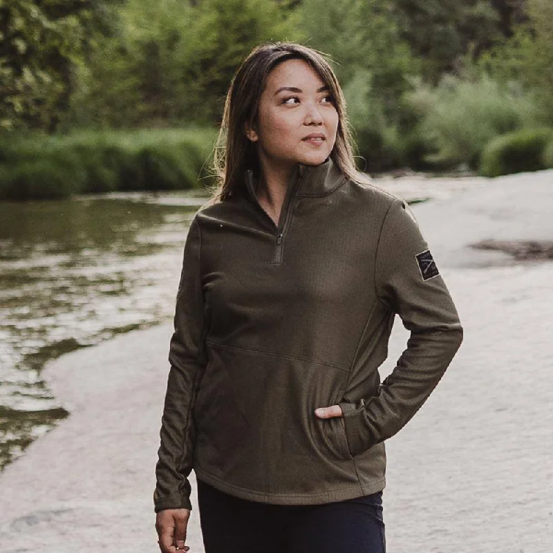 Comfortable Tops Women's 1/2 Zip Waffle Top - Military Green