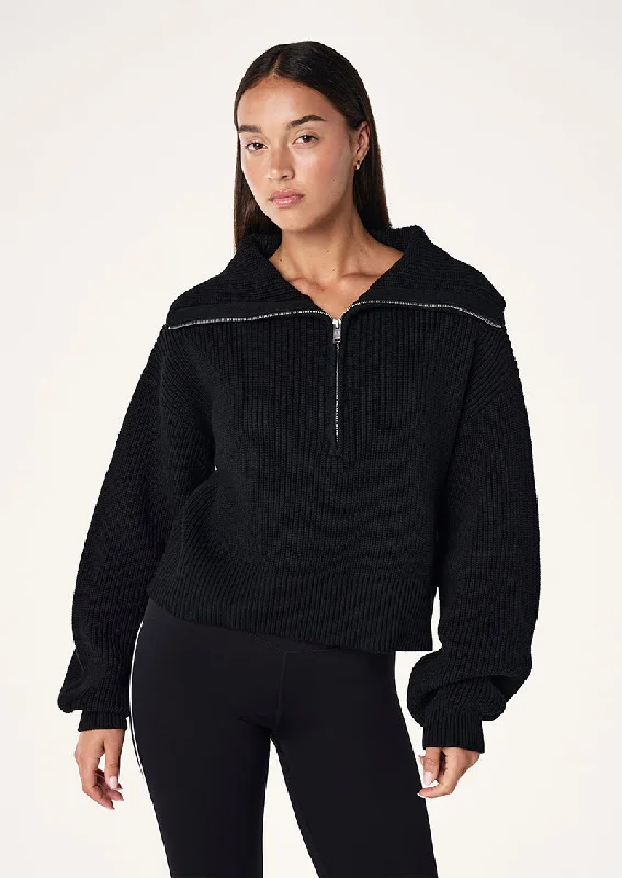 Relaxed Fashion HIGH SEASON ZIP NECK KNIT IN BLACK