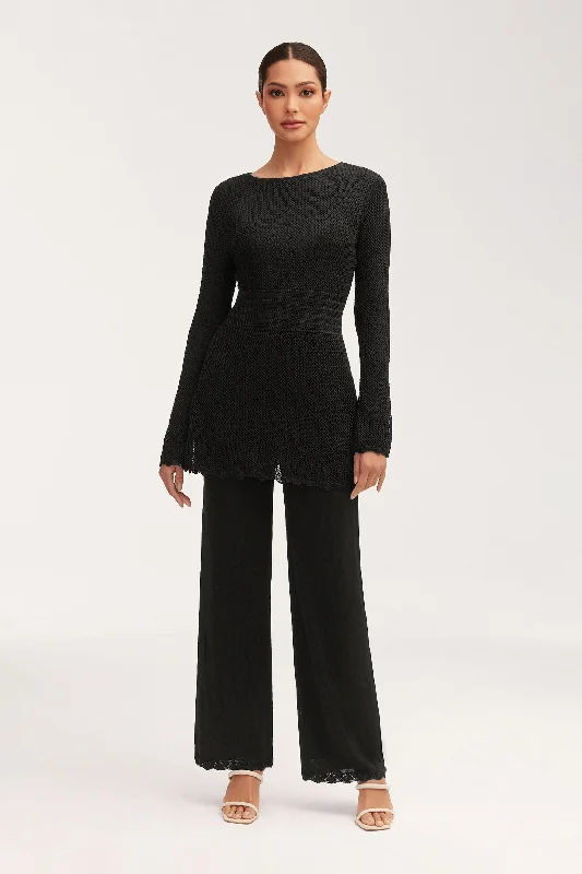 Effortless Looks Kendall Crochet Wide Leg Pants - Black