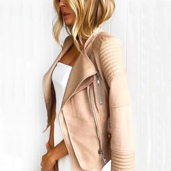 Comfortable Sweaters ALISSA VEGAN LEATHER BIKER JACKET- BEIGE