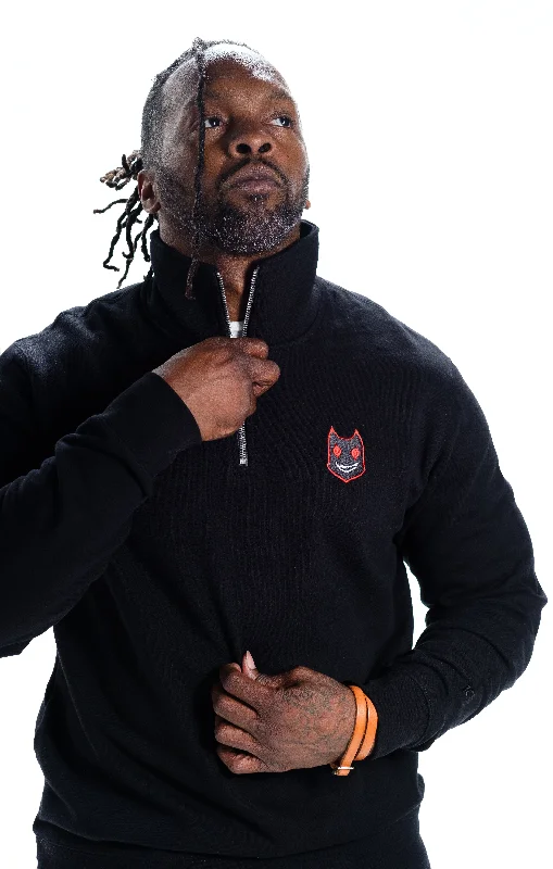 Comfortable Dresses GUILTY GEAR - 'Zato-1 Pressure' Small Logo Embroidered Quarter-Zip Sweatshirt - Black