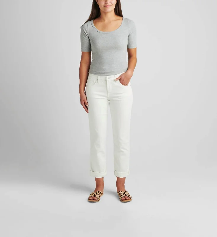 Layered Style Carter Girlfriend Mid Rise Jean In White