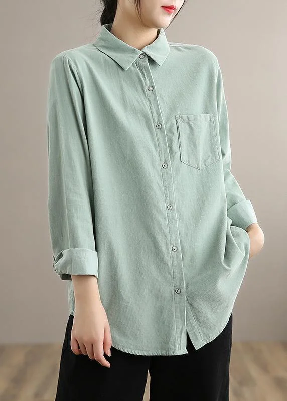 Easy Chic Wear Classy Green Top Lapel Pockets Vestidos De Lino Spring Top