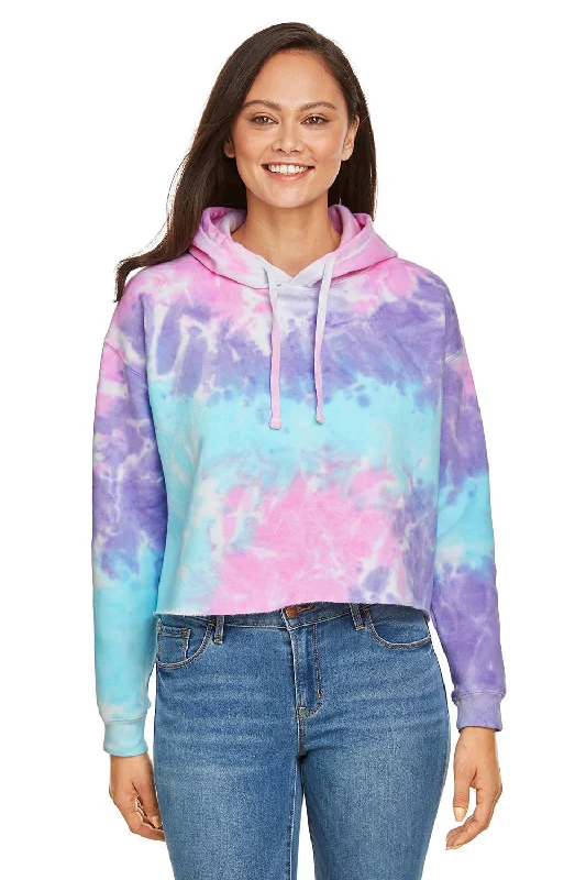 Fashionable Comfort Tie-Dye Womens Cropped Hooded Sweatshirt Hoodie - Cotton Candy