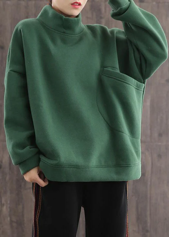 Comfortable Fitwear Fashion Green Pockets Warm Fleece Sweatshirts Top Winter
