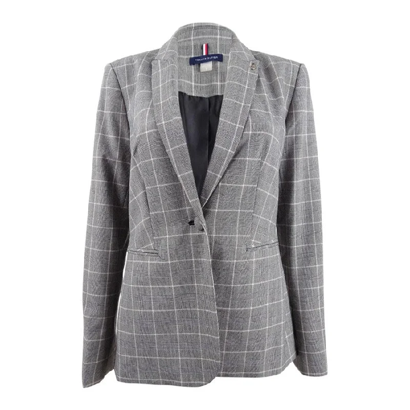 Comfortable Sweaters Tommy Hilfiger Women's One-Button Plaid Jacket (2, Powder Multi)