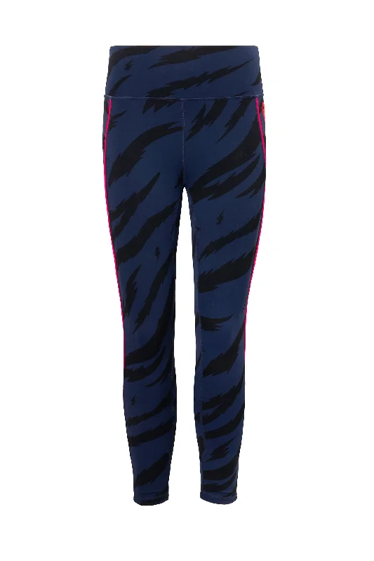Warm Chic Navy with Black Graphic Tiger Print 7/8 Length Active Leggings