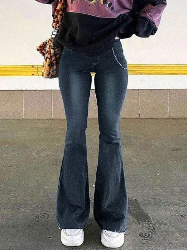 Elegant Fit Washed Stretch Low Waist Flare Jeans
