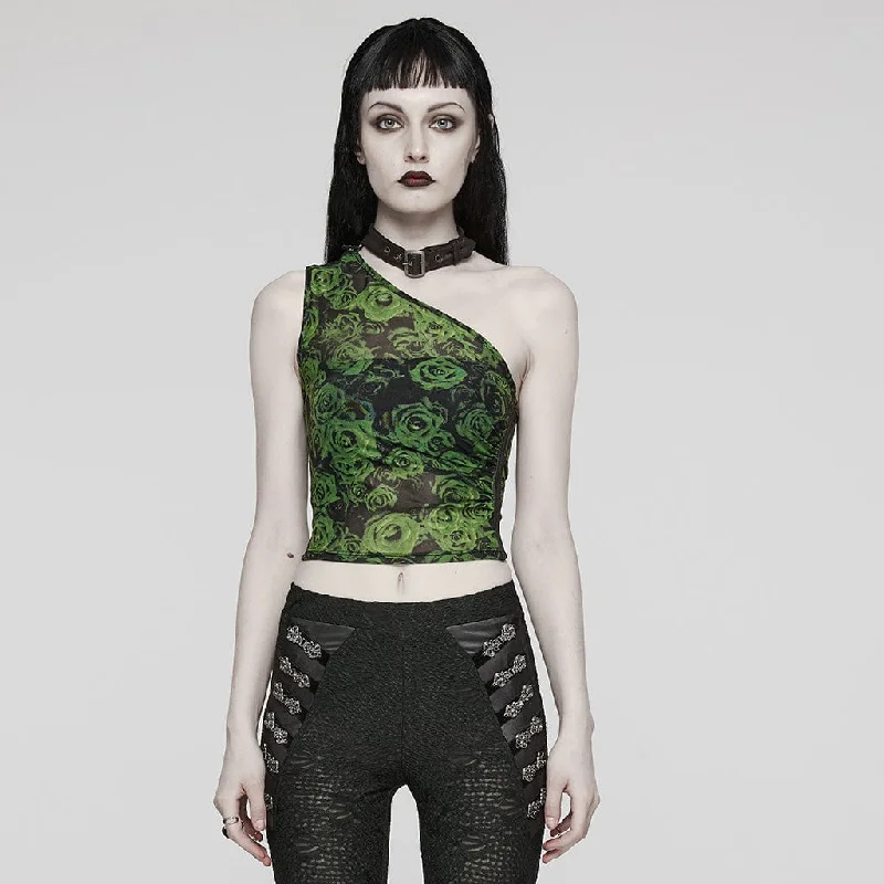 Urban Chic Women's Punk Buckle Eyelet Halter Tank Top Black-Green