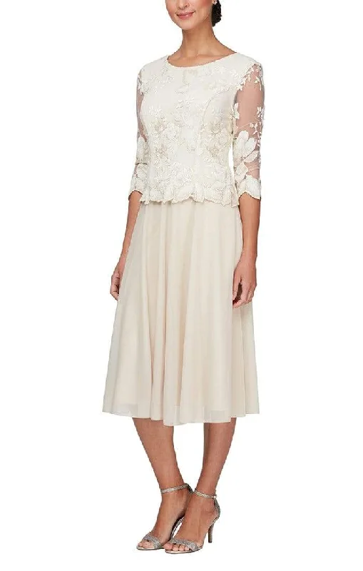 Sporty Wear Alex Evenings - 81122420 Embroidered Quarter Sleeves A-Line Dress