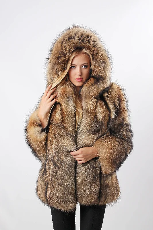 Cozy Footwear Raccoon Fur Jacket with Hood