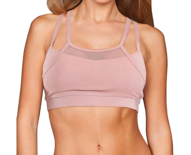 Cozy Apparel Mesh Overlay Vice Low Impact Sports Bra In Blush
