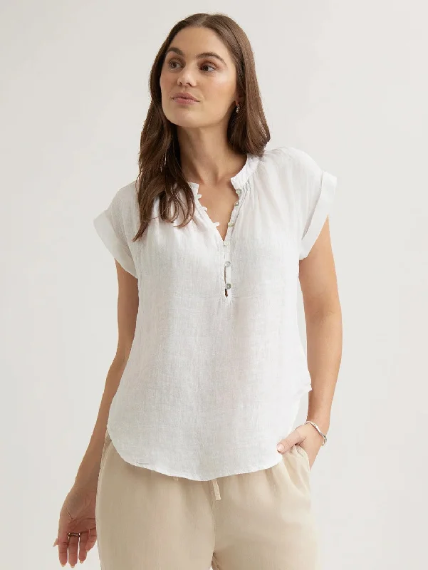Comfortable Tops Cap Sleeve Pullover Top - White