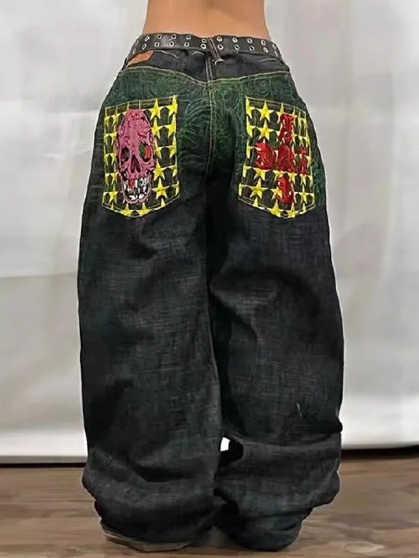 Comfy Pants American High Street Personalized Patterns Boyfriend Jeans