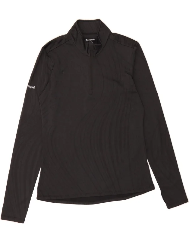 Sporty Wear DESIGUAL Womens Zip Neck Pullover Tracksuit Top UK 14 Large Black Striped