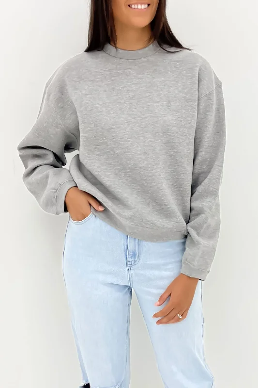 Comfy Chic Wear Stone Heart Up Crew Heather Grey