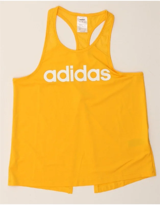 Versatile Style ADIDAS Womens Graphic Vest Top UK 12/14 Medium Yellow Polyester