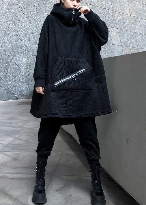 Easy Chic Wear Elegant hooded patchwork cotton tunic pattern Tutorials black blouses