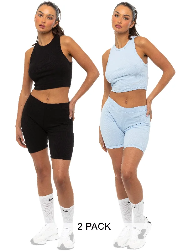 Timeless Outfits Enzo | Womens Ribbed Vest and Shorts 2 Pack
