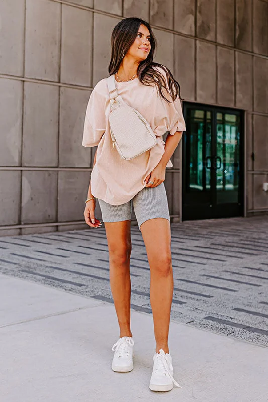 Relaxed Tops Up At Dawn High Waist Ribbed Biker Shorts In Grey