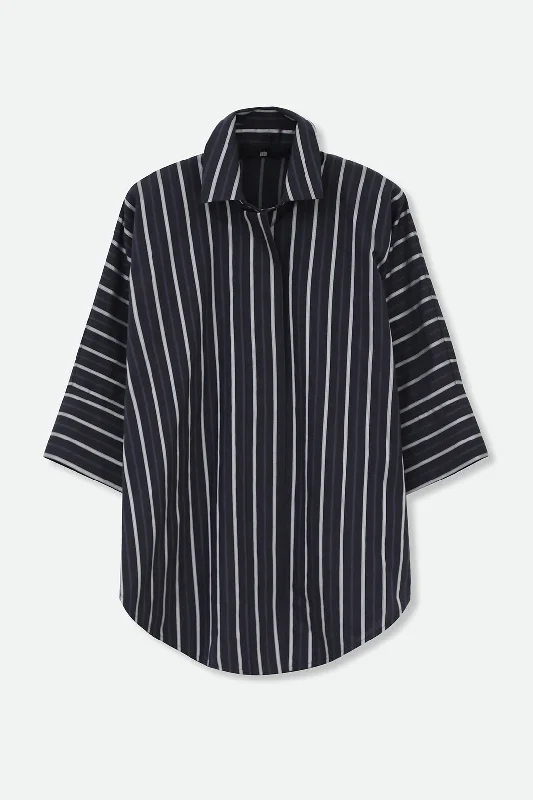 Cozy Fit Wear SAHANA DOLMAN SHIRT IN 100% ITALIAN COTTON BLACK STRIPE