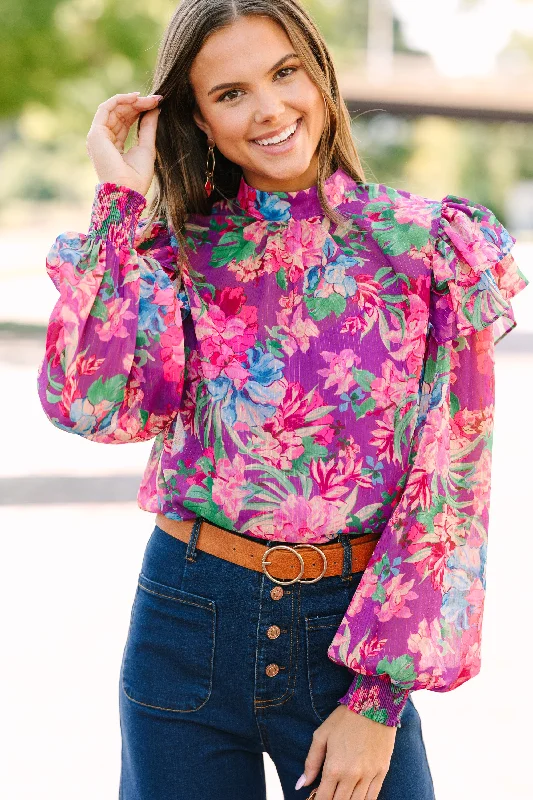 Casual Fit It's Your Life Purple Floral Blouse