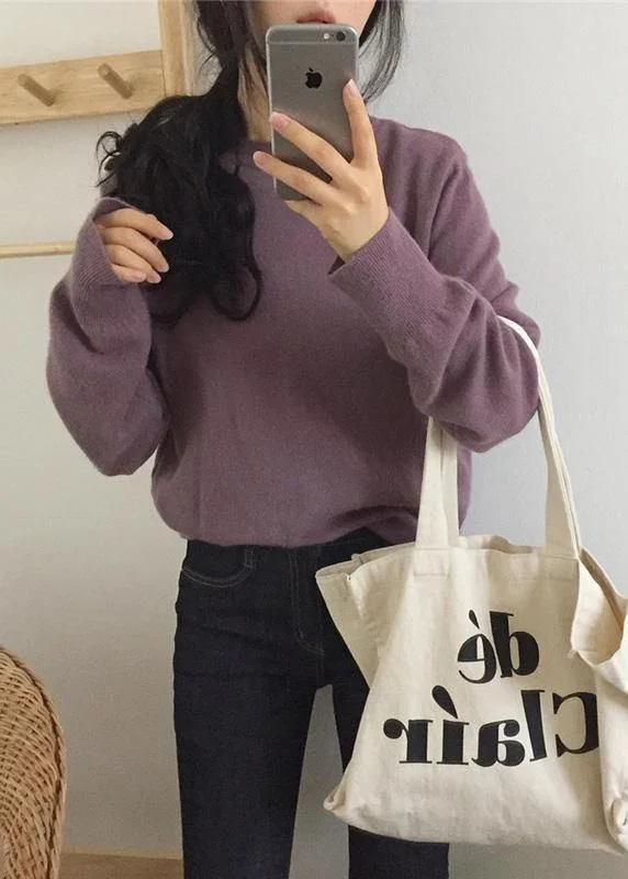 Trendy Dresses Cozy o neck purple knit tops trendy plus size wild Blouse