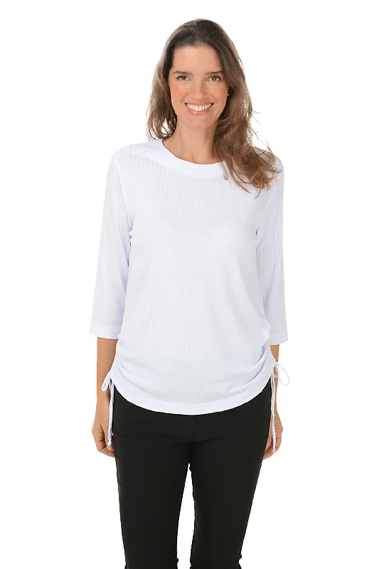 Cozy Fashion Trends Diagonal Ribbed Side Shirred Top