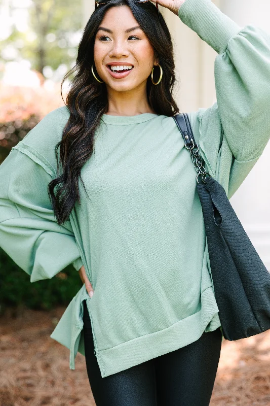 Soft Looks Let's Get Cozy Sage Green Pullover