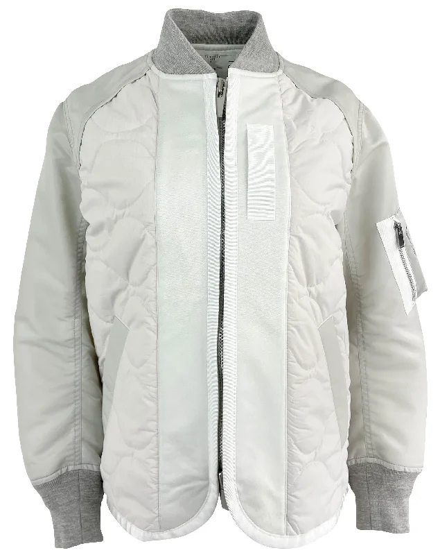 Casual Chic Wear Sacai Quilted Zip Bomber Jacket in Ecru/Grey