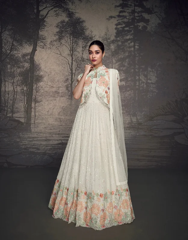 Casual Fit Flawless White Embroidered Anarkali Stylish Gown