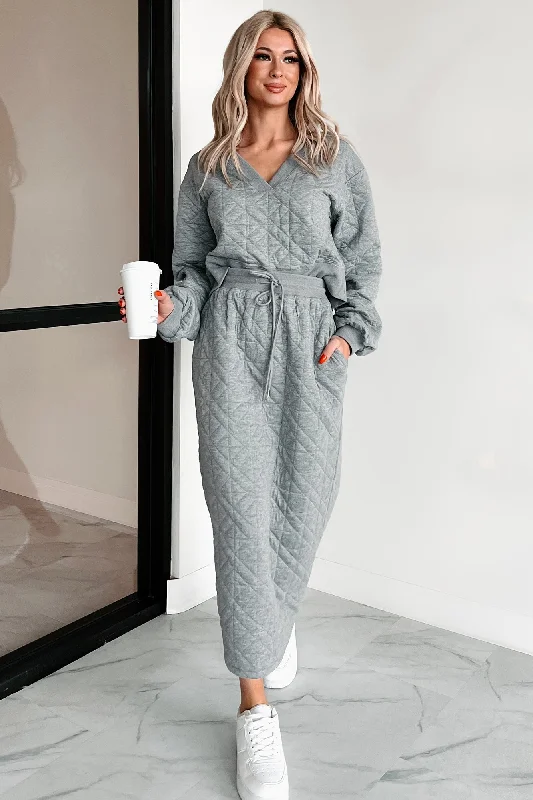 Simple Comfort What Matters Most Quilted Sweater & Skirt Set (Heather Grey)