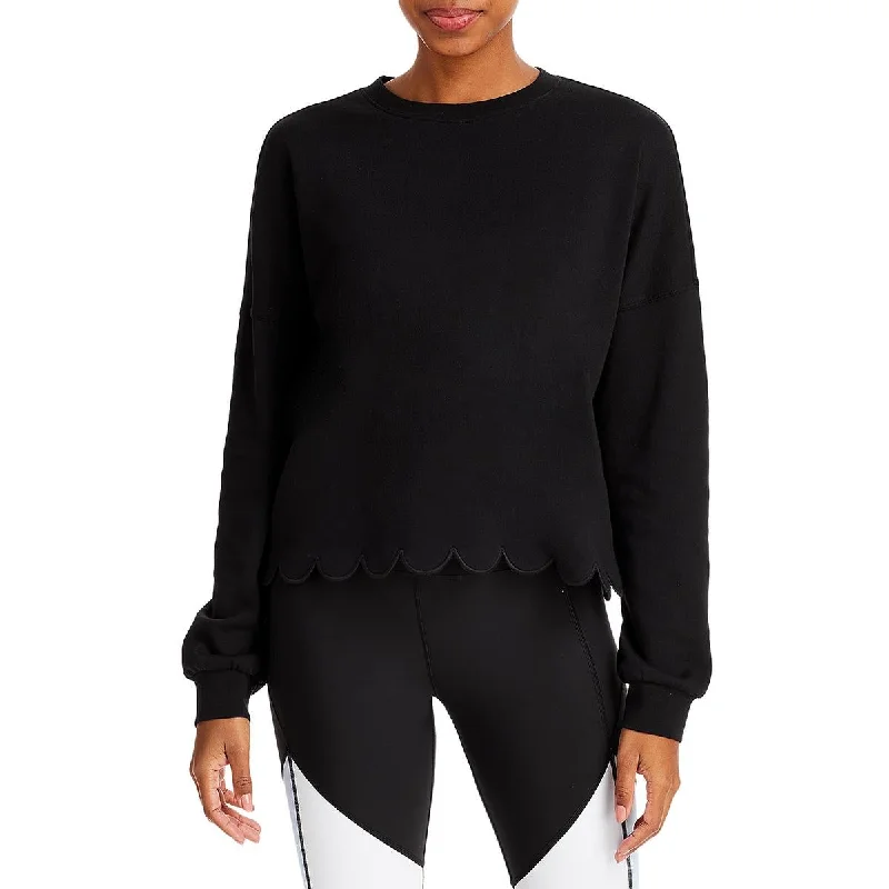 Warm Layers Aqua Womens Scalloped Cotton Sweatshirt
