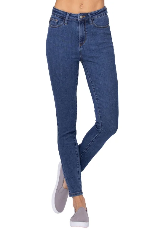 Casual Comfort Stone Wash High Waist Skinny Jean In Medium Blue