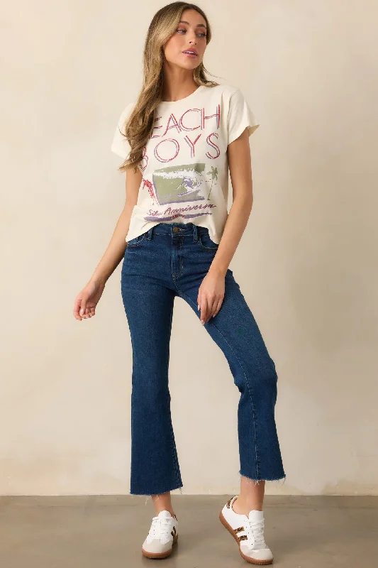 Casual Ease Nightfall Spark Dark Wash Cropped Raw Edge Flare Jeans