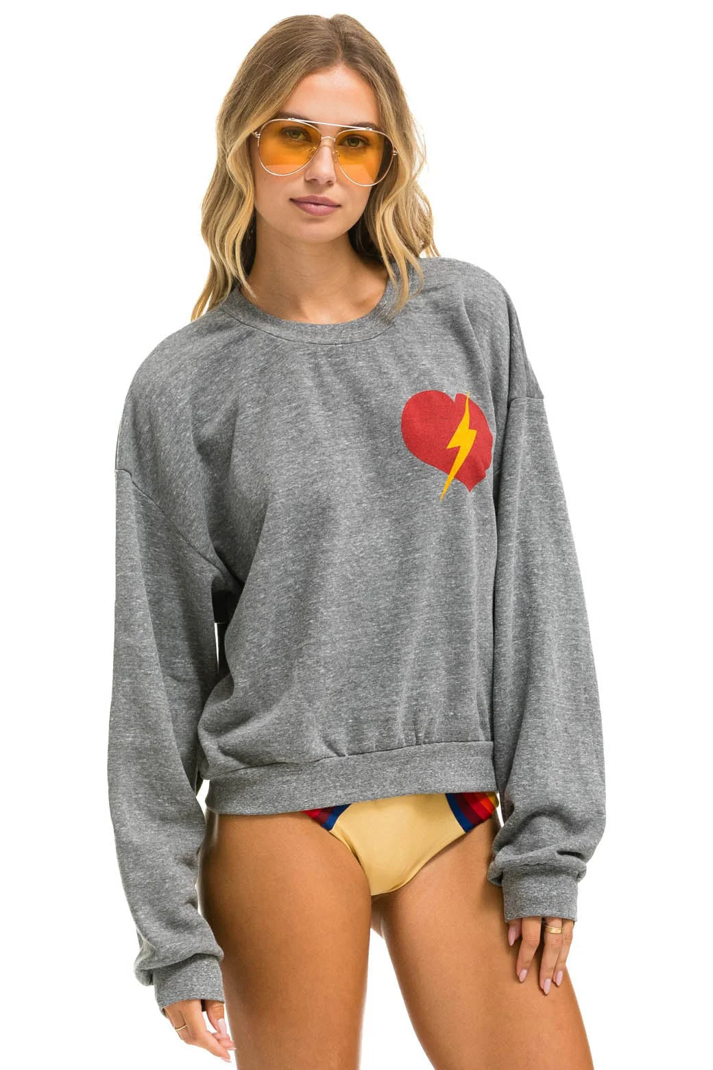 Comfortable Jackets Bolt Heart Relaxed Crew Sweatshirt- Heather Grey