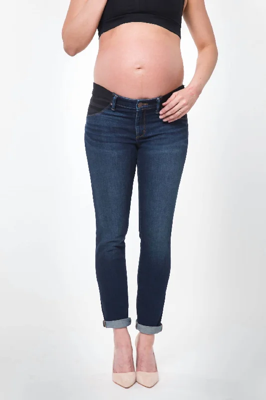 Soft Knitwear Chelsea Maternity Denim Ankle Jeans Under The Belly Side Panel In Dark Wash