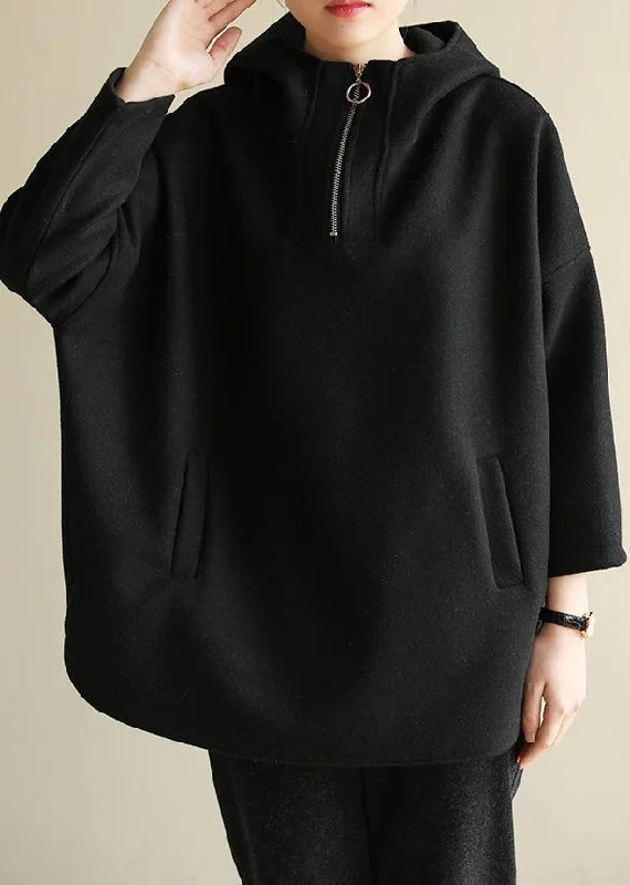 Relaxed Fit Wear Classy zippered cotton spring clothes For Women Tutorials black blouse