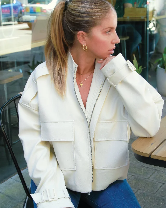 Simple Comfort Reload Draped Leather Look Jacket - Cream