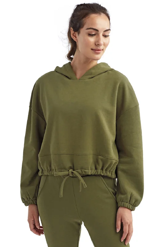 Cozy Chic Wear TriDri Womens Maria Cropped Hooded Sweatshirt Hoodie - Olive Green