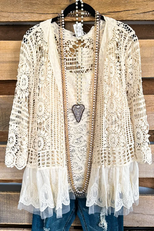 Cozy Shirts Graceful Charm Crochet Cardigan - Beige - 100% COTTON - PETITE