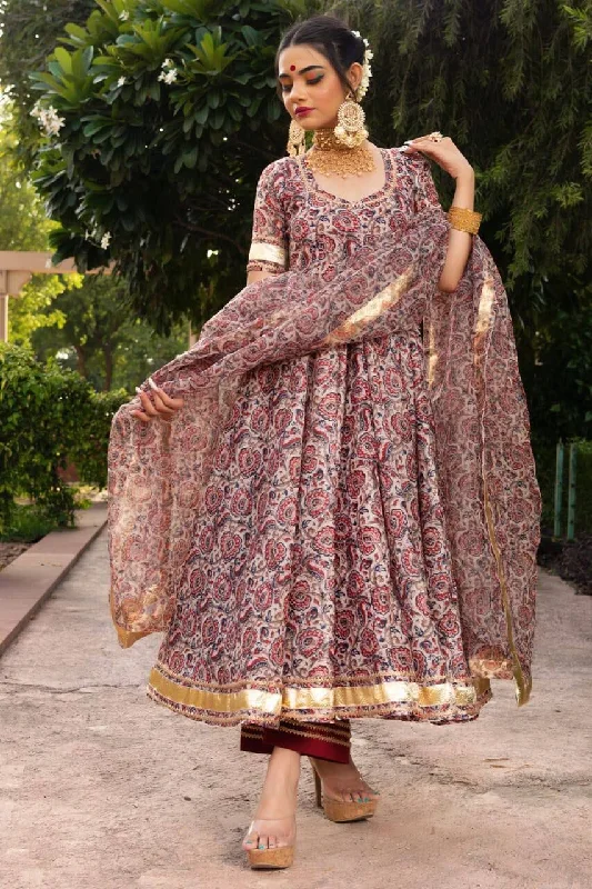 Elegant Fit Hit Design Gotta patti work Printed Anarkali Kurti with Pant and Dupatta