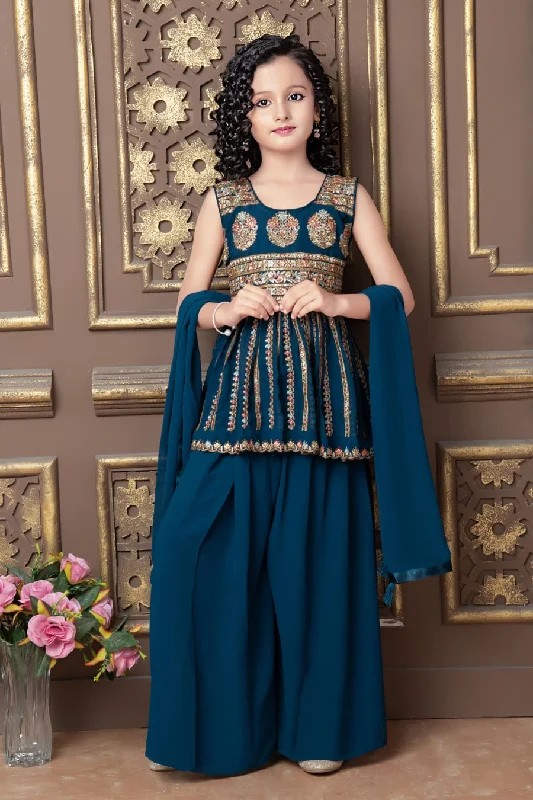 Soft Clothing Kid's Trendy Designer Georgette Plazzo Suit