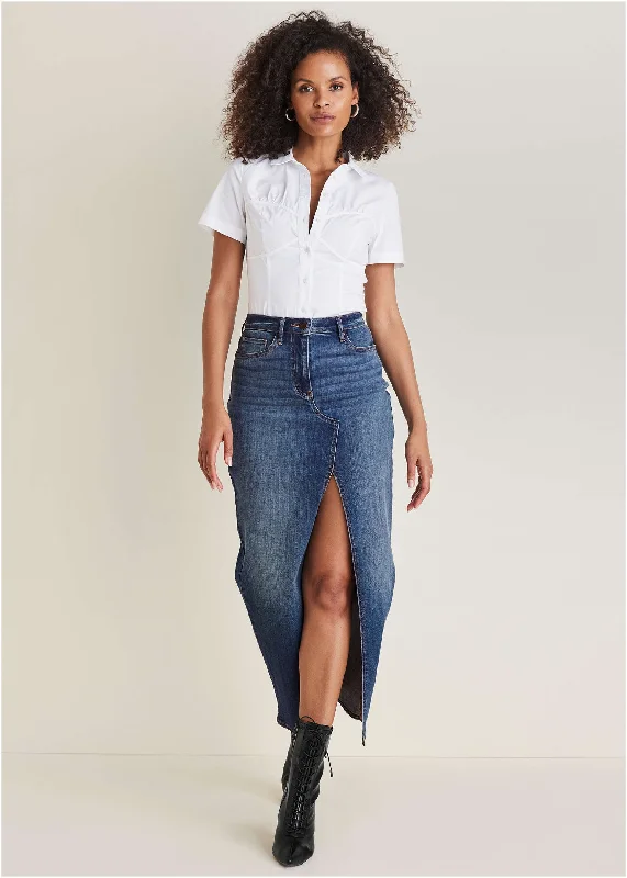 Soft Clothing Denim Maxi Skirt - Medium Wash