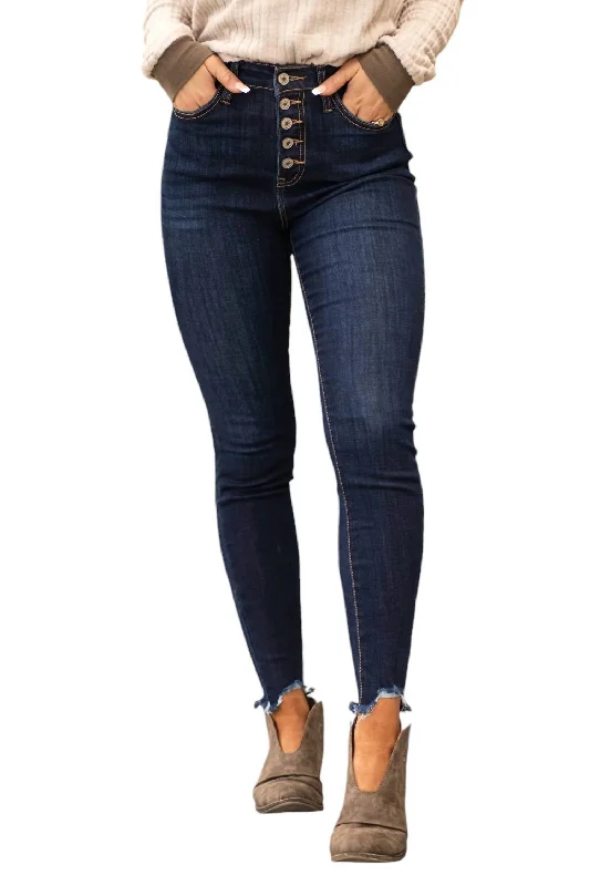 Easy Chic Mindy Hi Rise Button Skinny Jean In Dark Wash