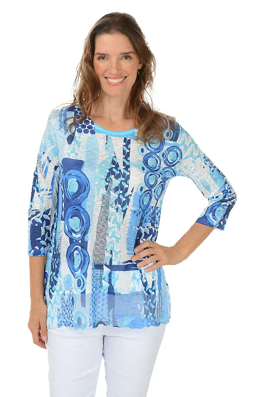 Breezy Outfits Ocean Blue 3/4 Sleeve Chiffon Tunic