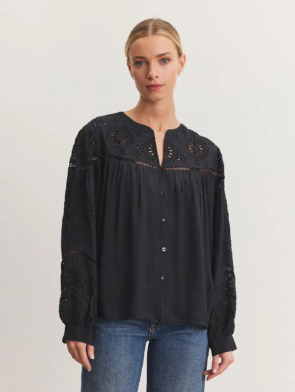 Soft Layers Libby Eyelet Top - Black