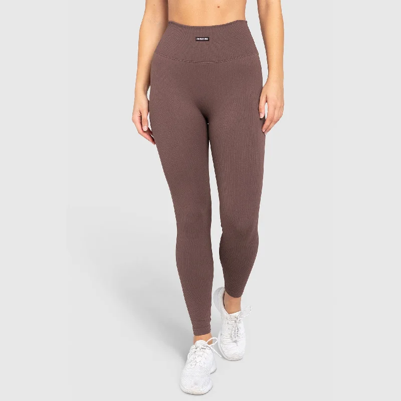 Cozy Chic Wear Ribbed Seamless Leggings - Espresso Brown