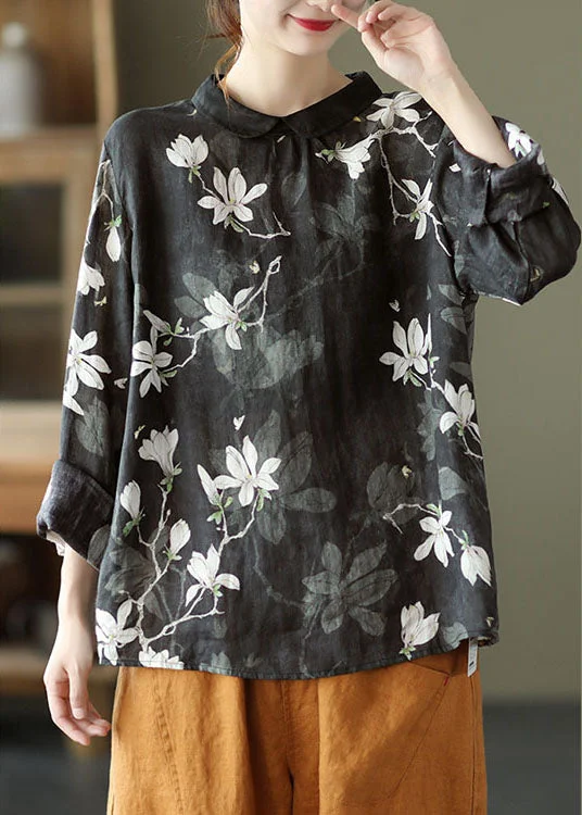 Relaxed Looks Chic Black Loose Button Fall Long sleeve Top